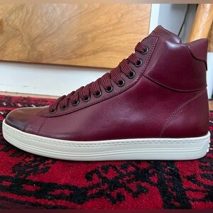 TOM FORD Russel high leather top sneakers, Burgundy size